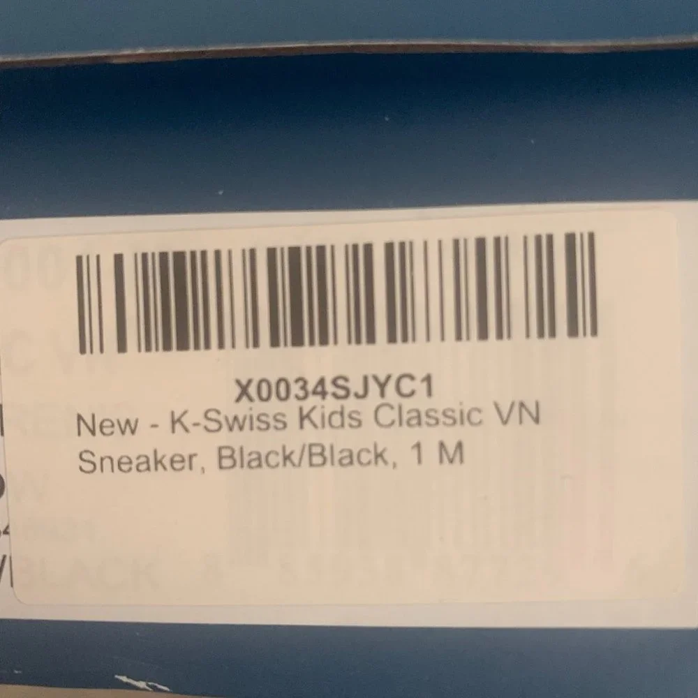 NWT K-SWISS KID'S CLASSIC VN LEATHER SNEAKERS BLACK/BLACK 1 M‎